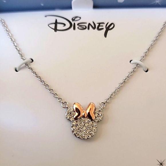 NIB DISNEY MINNIE MOUSE ROSE GOLD &  SILVER NECKLACE - Picture 3 of 4